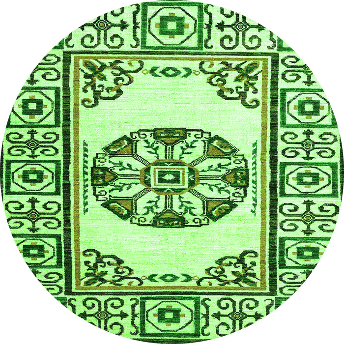 Round Machine Washable Oriental Green Modern Area Rugs, wshabs1841grn