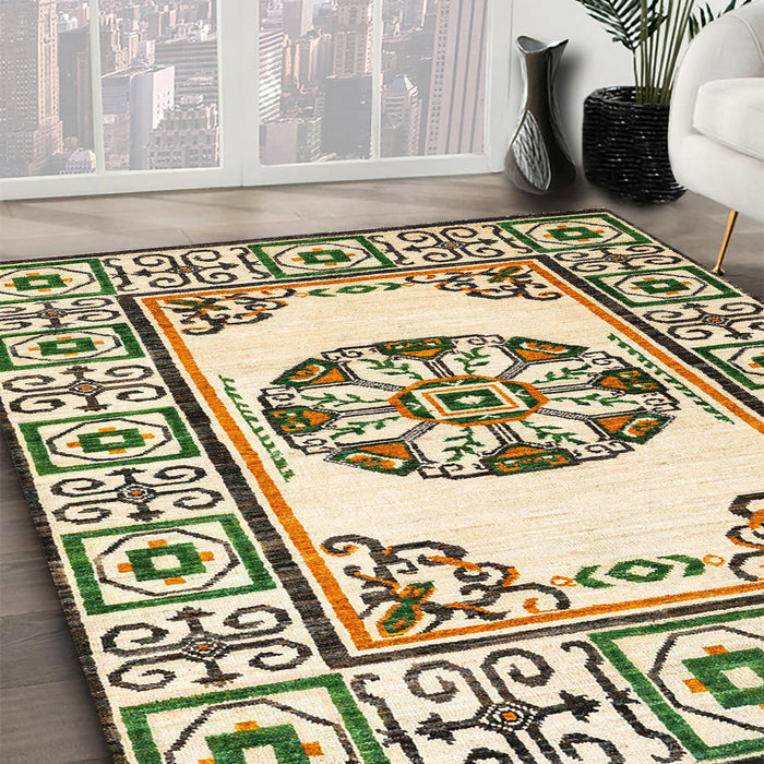 Machine Washable Abstract Khaki Gold Rug in a Family Room, wshabs1841