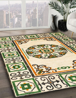 Abstract Khaki Gold Oriental Rug in Family Room, abs1841