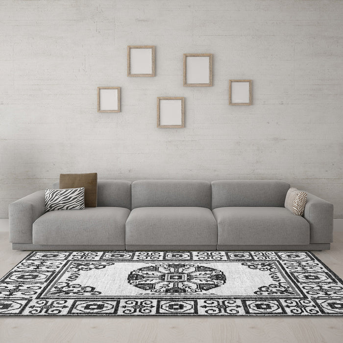 Machine Washable Oriental Gray Modern Rug in a Living Room,, wshabs1841gry