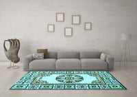 Machine Washable Oriental Light Blue Modern Rug, wshabs1841lblu