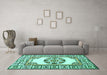 Machine Washable Oriental Turquoise Modern Area Rugs in a Living Room,, wshabs1841turq