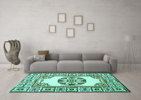 Machine Washable Oriental Turquoise Modern Rug, wshabs1841turq