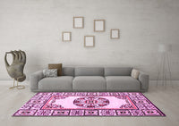 Machine Washable Oriental Pink Modern Rug, wshabs1841pnk