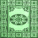 Square Machine Washable Oriental Emerald Green Modern Area Rugs, wshabs1841emgrn