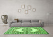 Machine Washable Oriental Green Modern Area Rugs in a Living Room,, wshabs1841grn