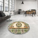 Round Machine Washable Abstract Khaki Gold Rug in a Office, wshabs1841