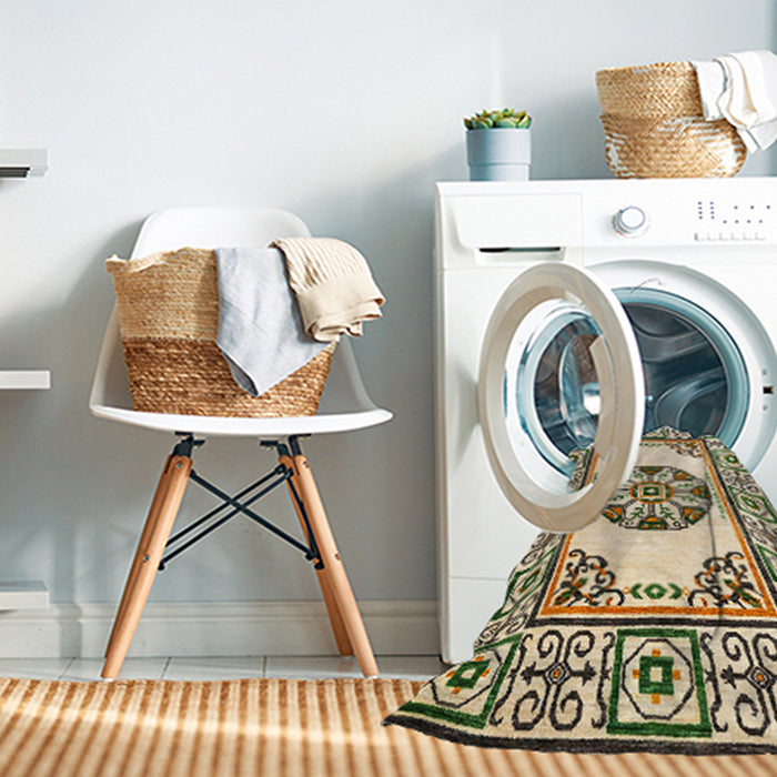 Machine Washable Abstract Khaki Gold Rug in a Washing Machine, wshabs1841