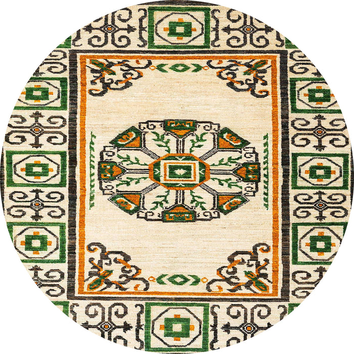 Round Abstract Khaki Gold Oriental Rug, abs1841
