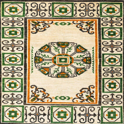 Square Machine Washable Abstract Khaki Gold Rug, wshabs1841