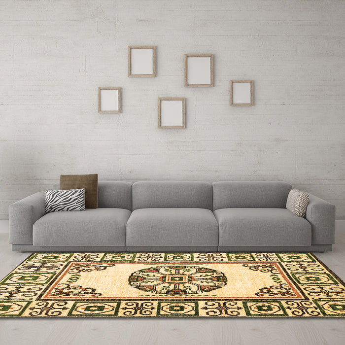 Machine Washable Oriental Brown Modern Rug in a Living Room,, wshabs1841brn