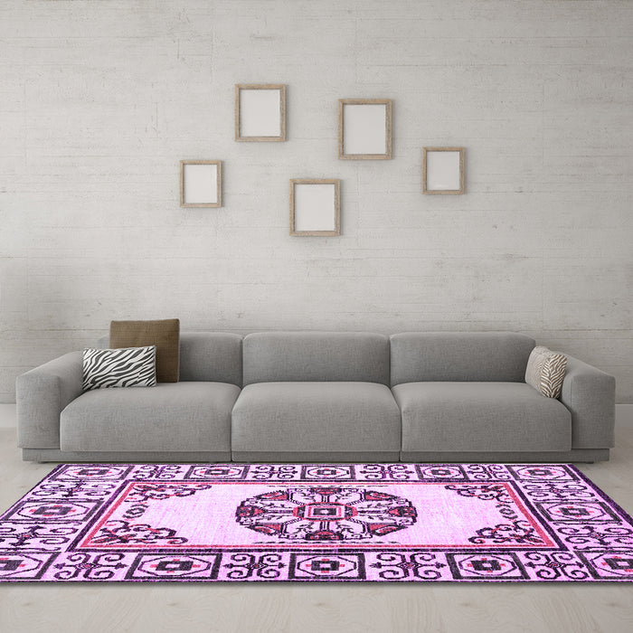 Machine Washable Oriental Purple Modern Area Rugs in a Living Room, wshabs1841pur