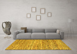Machine Washable Oriental Yellow Modern Rug in a Living Room, wshabs1842yw