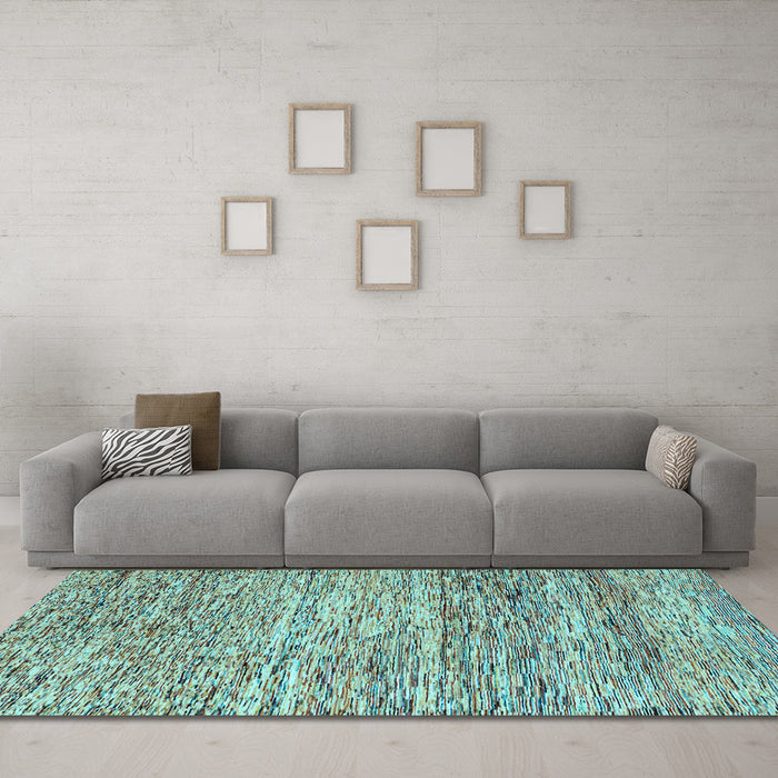 Machine Washable Oriental Light Blue Modern Rug in a Living Room, wshabs1842lblu