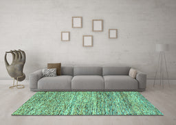 Machine Washable Oriental Turquoise Modern Area Rugs in a Living Room,, wshabs1842turq