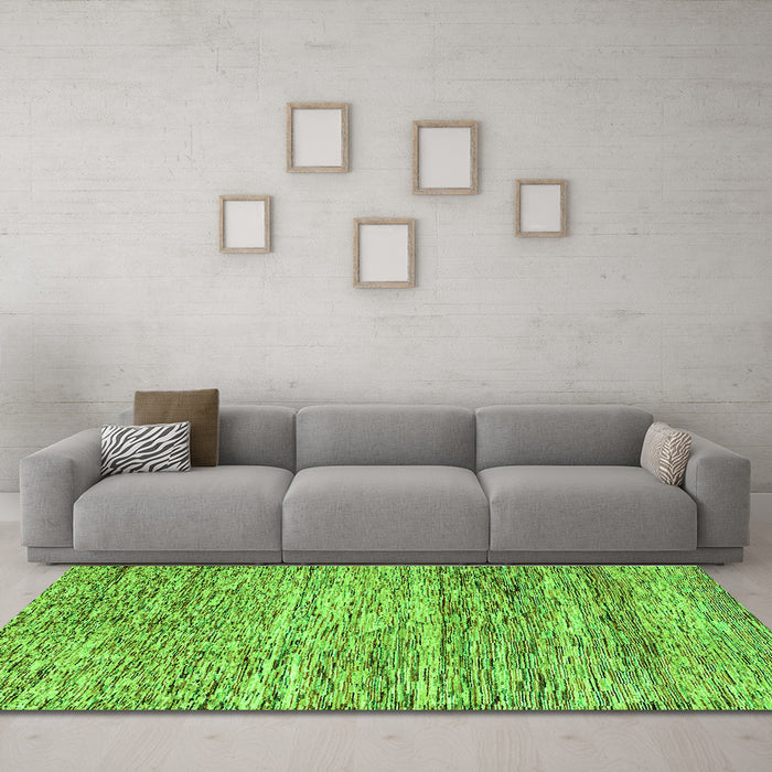 Machine Washable Oriental Green Modern Area Rugs in a Living Room,, wshabs1842grn
