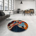 Round Machine Washable Abstract Dark Almond Brown Rug in a Office, wshabs1843