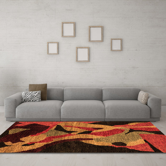 Machine Washable Oriental Orange Modern Area Rugs in a Living Room, wshabs1843org
