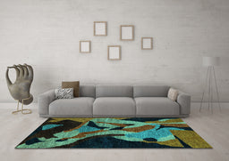Machine Washable Oriental Turquoise Modern Area Rugs in a Living Room,, wshabs1843turq
