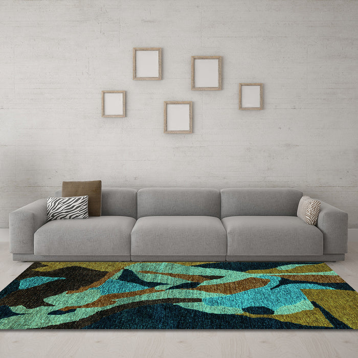 Machine Washable Oriental Turquoise Modern Area Rugs in a Living Room,, wshabs1843turq