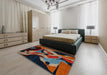 Abstract Dark Almond Brown Oriental Rug in a Bedroom, abs1843