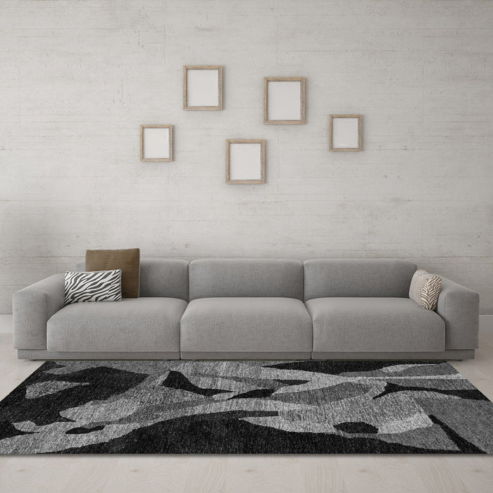 Machine Washable Oriental Gray Modern Rug in a Living Room,, wshabs1843gry