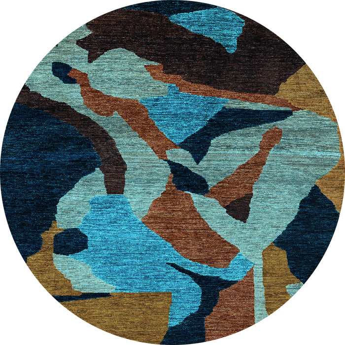 Round Machine Washable Oriental Light Blue Modern Rug, wshabs1843lblu