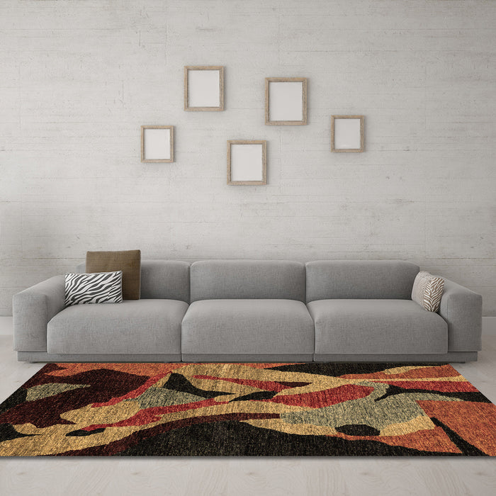 Machine Washable Oriental Brown Modern Rug in a Living Room,, wshabs1843brn