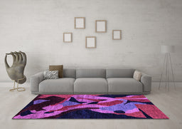 Machine Washable Oriental Purple Modern Area Rugs in a Living Room, wshabs1843pur