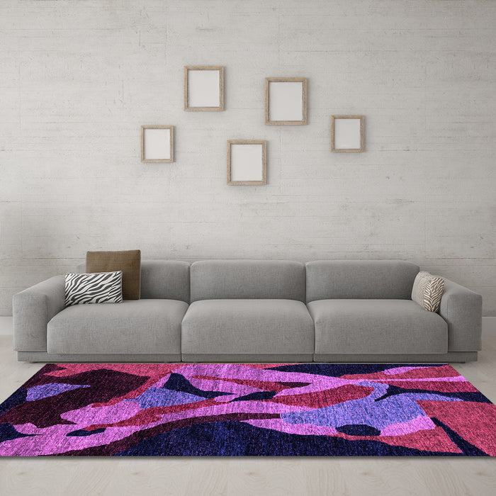 Machine Washable Oriental Purple Modern Area Rugs in a Living Room, wshabs1843pur