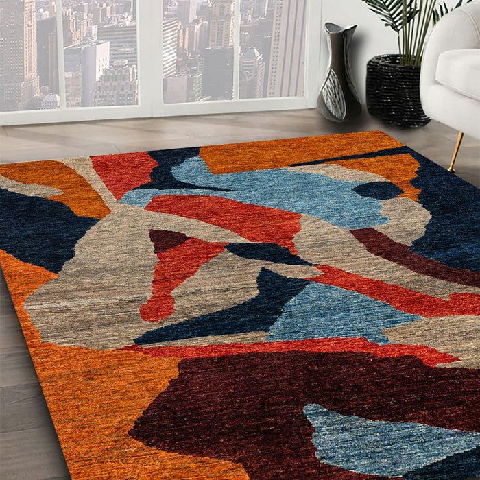 Machine Washable Abstract Dark Almond Brown Rug in a Family Room, wshabs1843