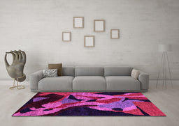 Machine Washable Oriental Pink Modern Rug in a Living Room, wshabs1843pnk