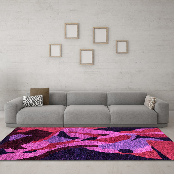 Machine Washable Oriental Pink Modern Rug in a Living Room, wshabs1843pnk