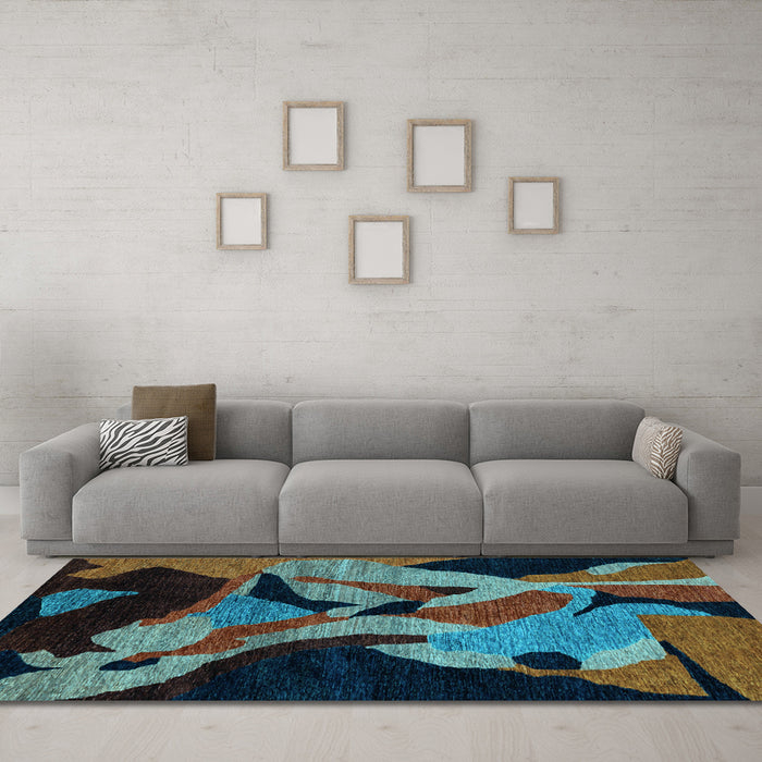 Machine Washable Oriental Light Blue Modern Rug in a Living Room, wshabs1843lblu