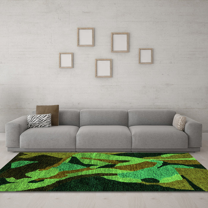 Machine Washable Oriental Green Modern Area Rugs in a Living Room,, wshabs1843grn