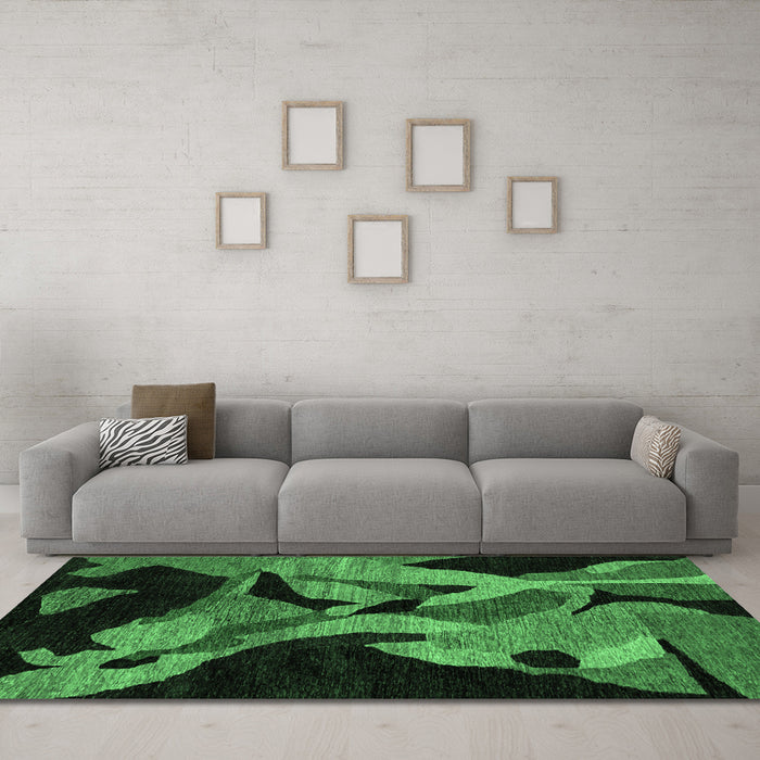 Machine Washable Oriental Emerald Green Modern Area Rugs in a Living Room,, wshabs1843emgrn