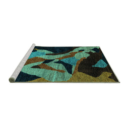 Sideview of Machine Washable Oriental Turquoise Modern Area Rugs, wshabs1843turq