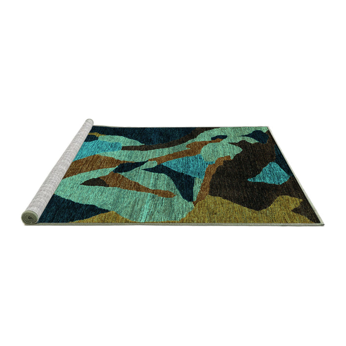 Sideview of Machine Washable Oriental Turquoise Modern Area Rugs, wshabs1843turq
