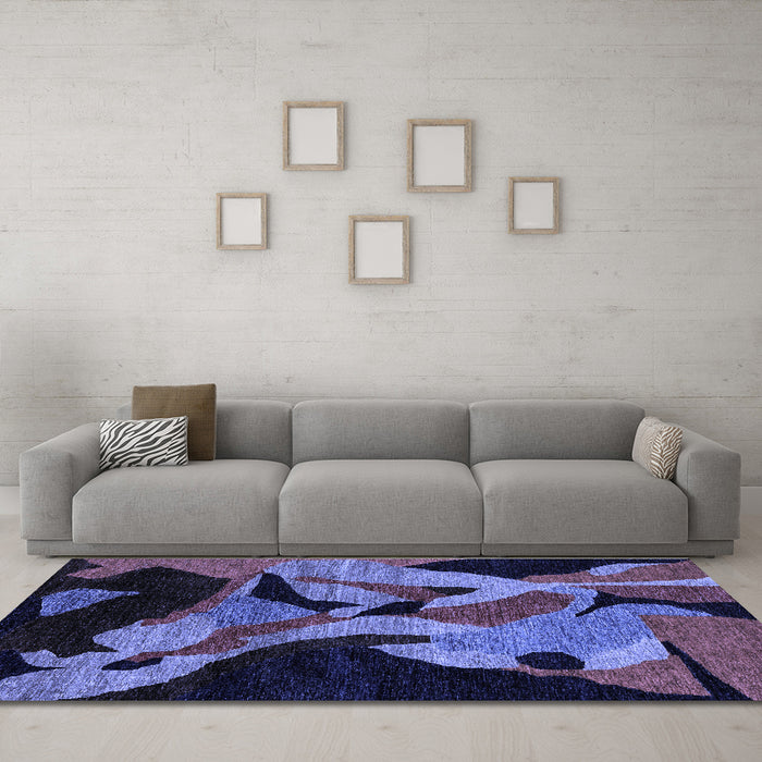 Machine Washable Oriental Blue Modern Rug in a Living Room, wshabs1843blu
