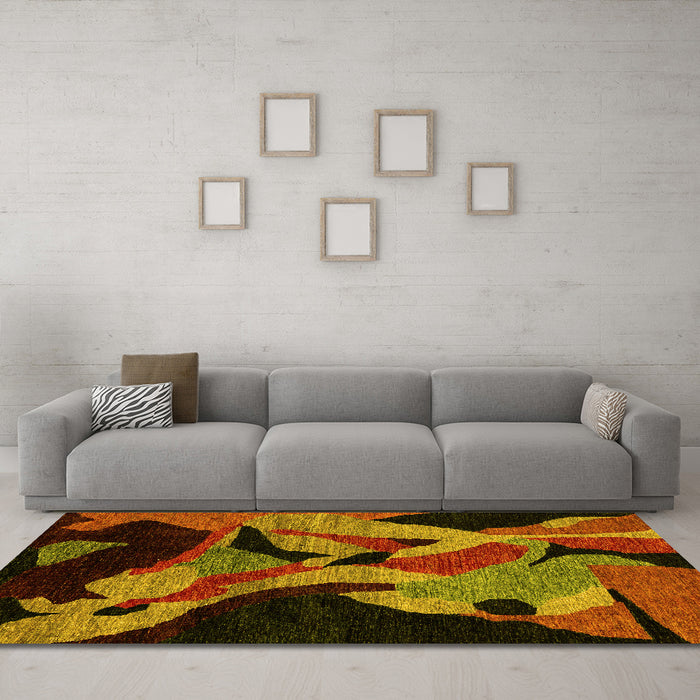 Machine Washable Oriental Yellow Modern Rug in a Living Room, wshabs1843yw