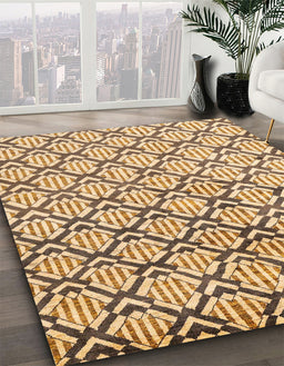 Abstract Mustard Yellow Oriental Rug in Family Room, abs1844