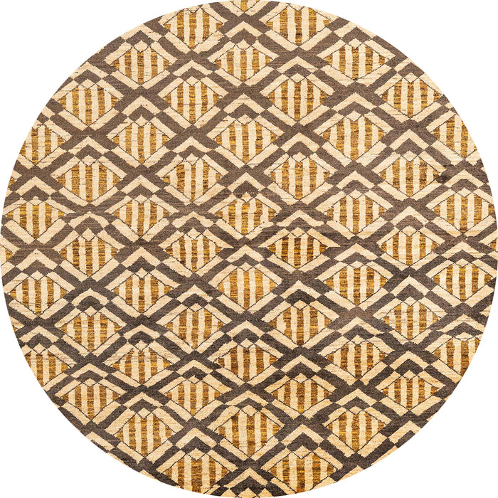 Round Abstract Mustard Yellow Oriental Rug, abs1844