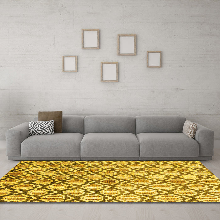Machine Washable Oriental Yellow Modern Rug in a Living Room, wshabs1844yw