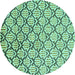 Round Machine Washable Oriental Turquoise Modern Area Rugs, wshabs1844turq