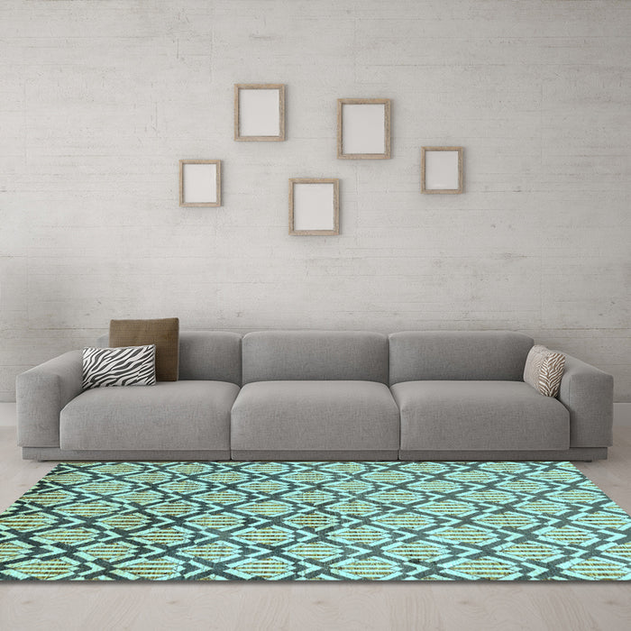 Machine Washable Oriental Light Blue Modern Rug in a Living Room, wshabs1844lblu