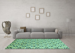 Machine Washable Oriental Turquoise Modern Area Rugs in a Living Room,, wshabs1844turq