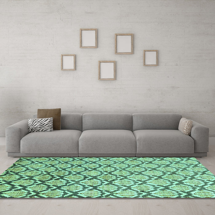 Machine Washable Oriental Turquoise Modern Area Rugs in a Living Room,, wshabs1844turq