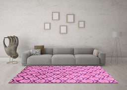 Machine Washable Oriental Pink Modern Rug in a Living Room, wshabs1844pnk