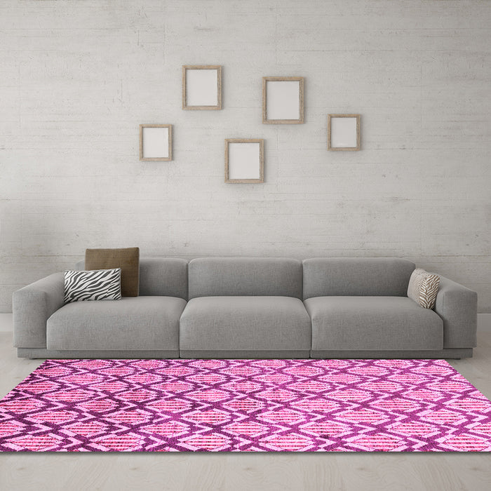 Machine Washable Oriental Pink Modern Rug in a Living Room, wshabs1844pnk