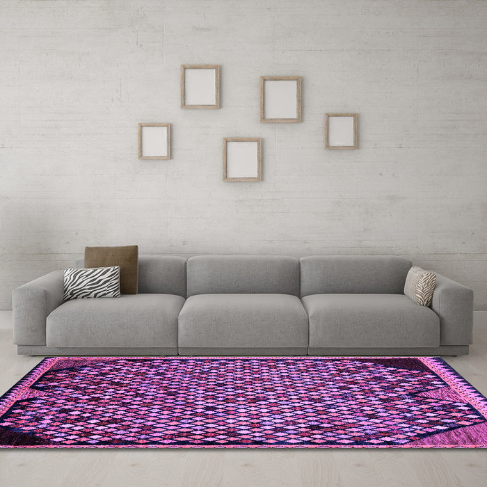 Machine Washable Abstract Purple Modern Area Rugs in a Living Room, wshabs1845pur